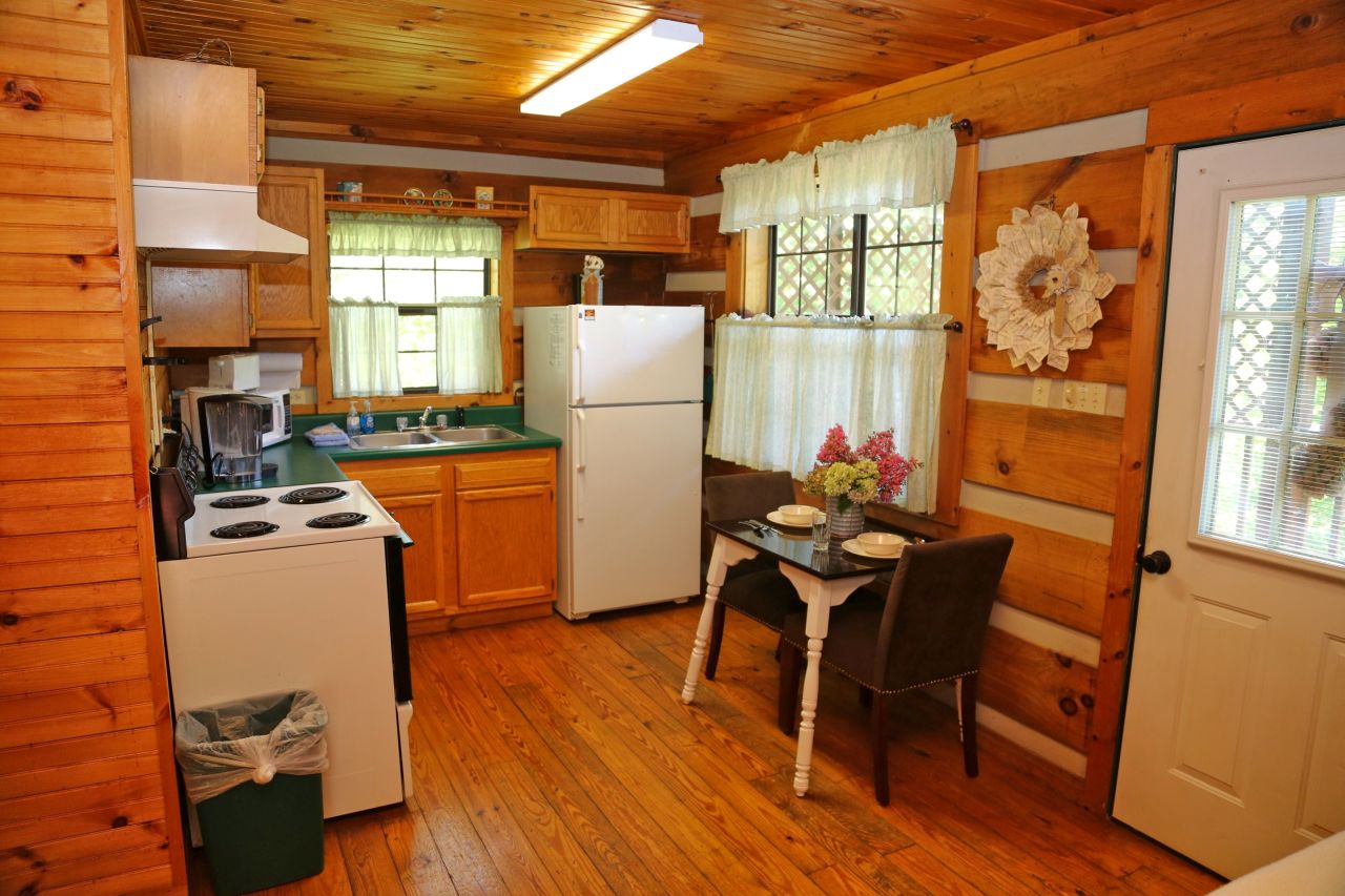 kitchen area in log cabin rental