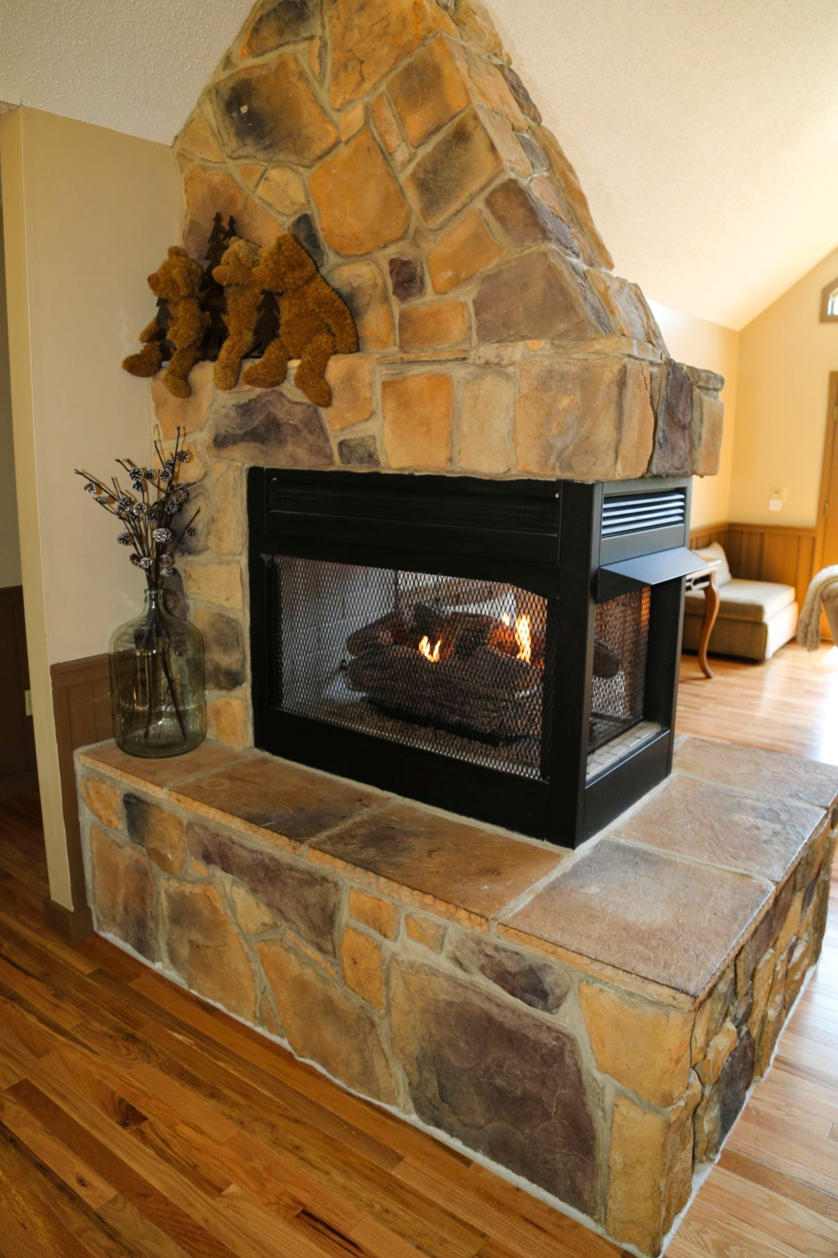stone fireplace