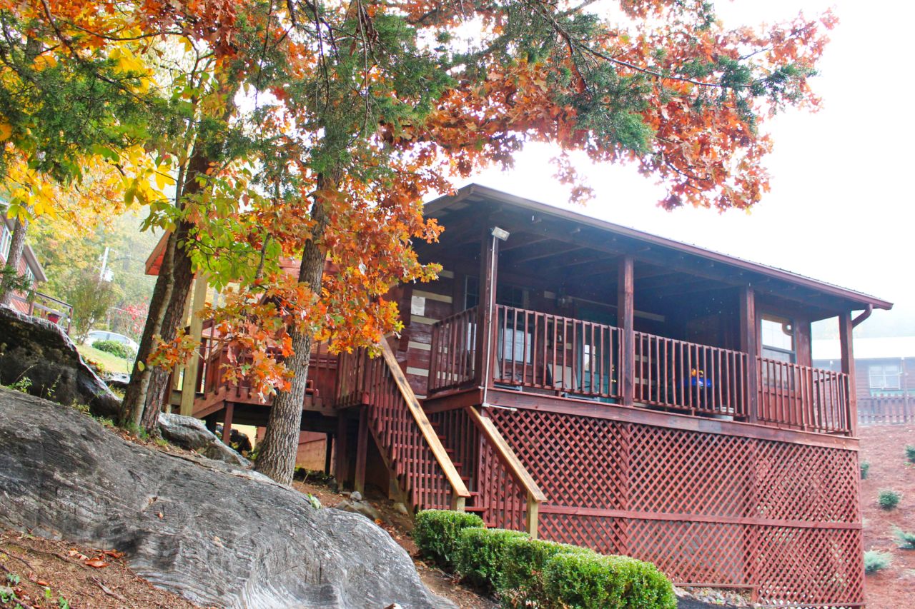 front view of porch on log cabin
