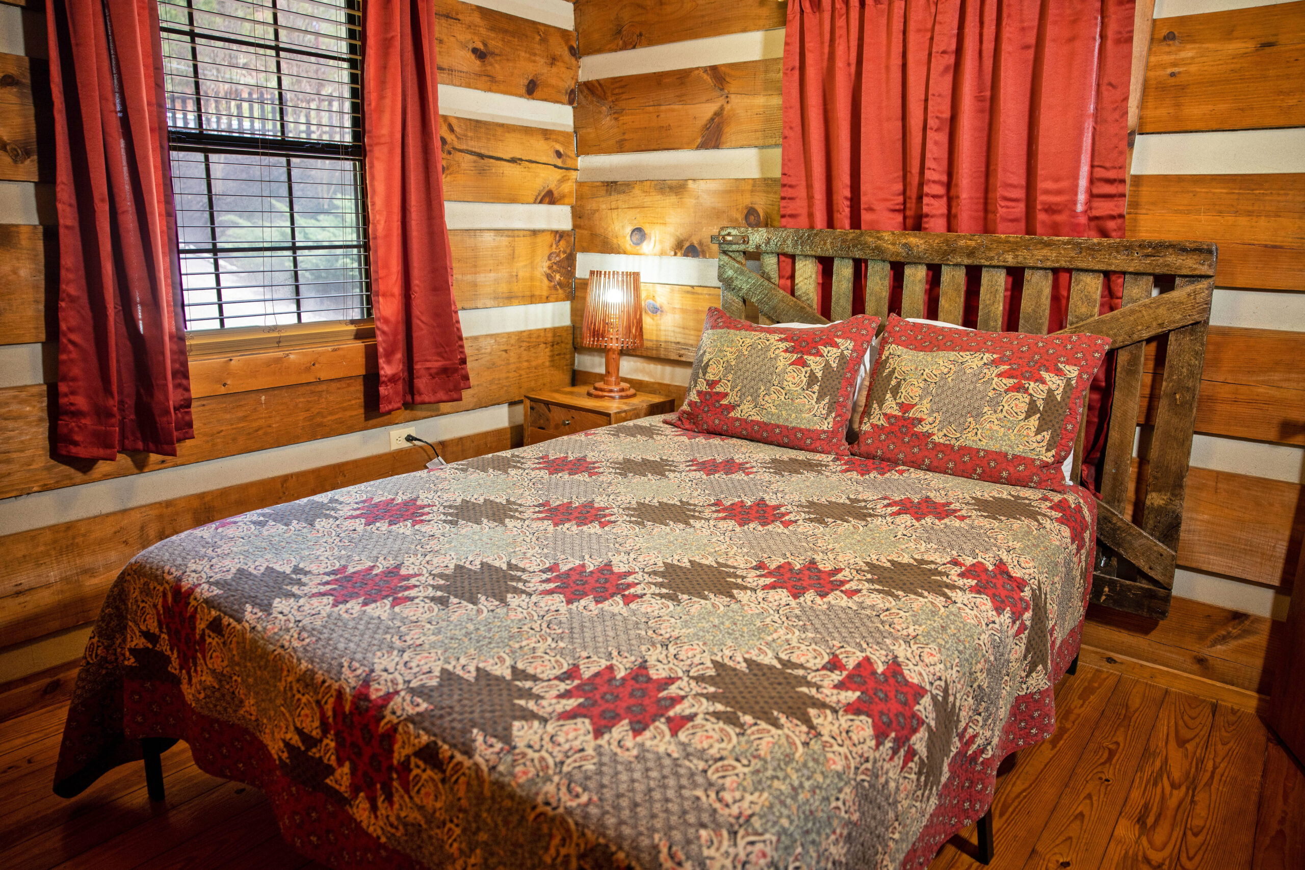 bedroom in log cabin
