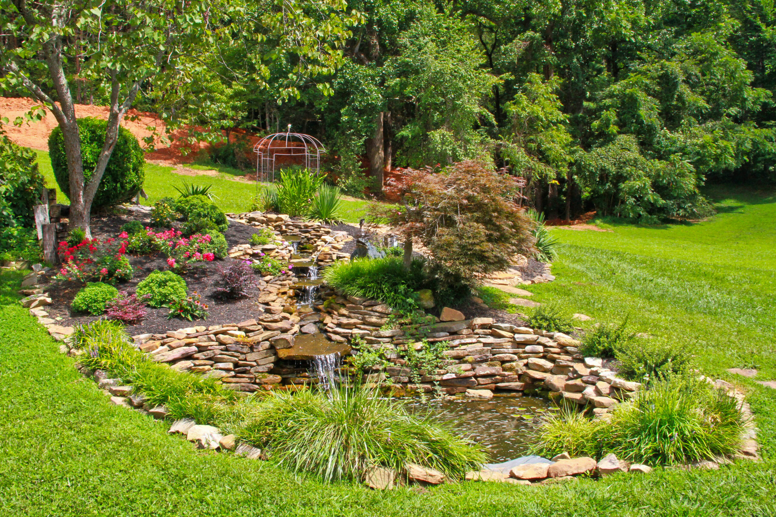 water fall water feature in back yard